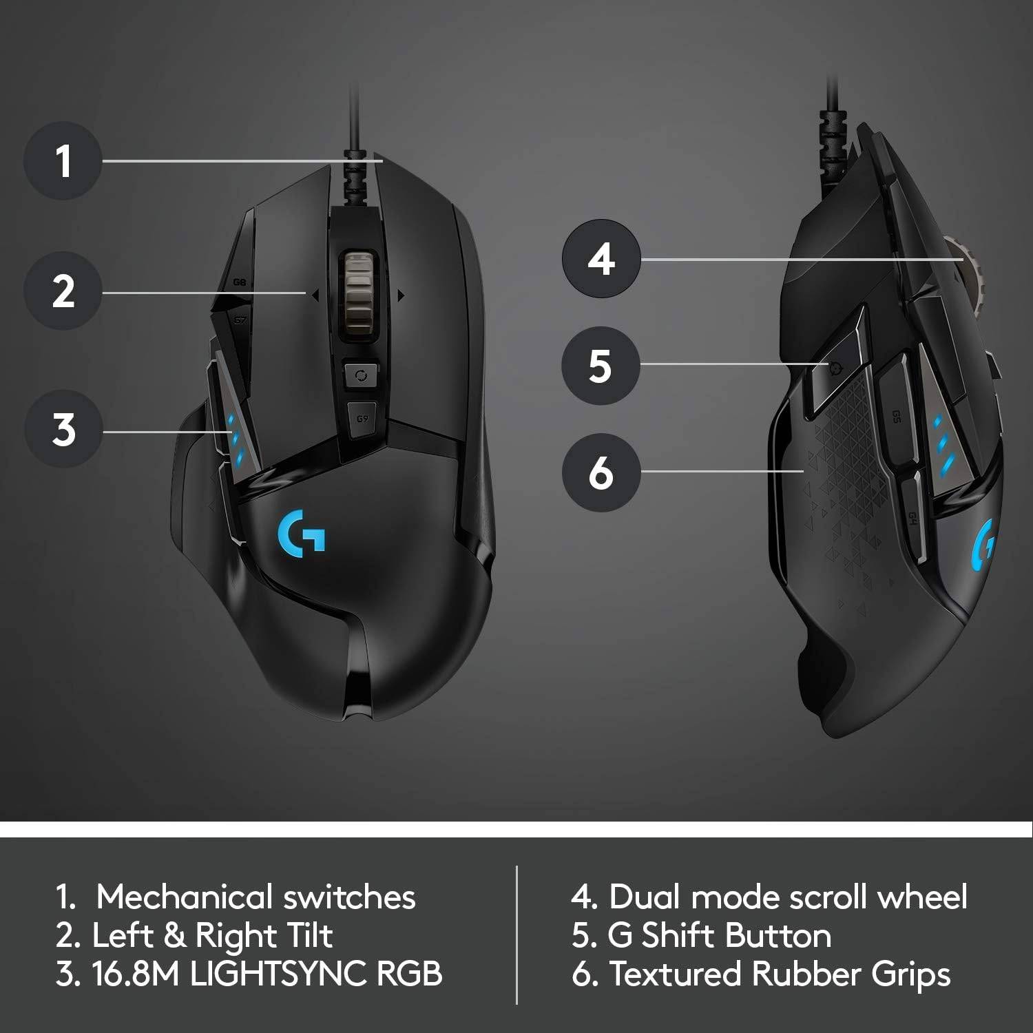 Rato Óptico Logitech G502 HERO High Performance Gaming 25600DPI Preto - Image 7