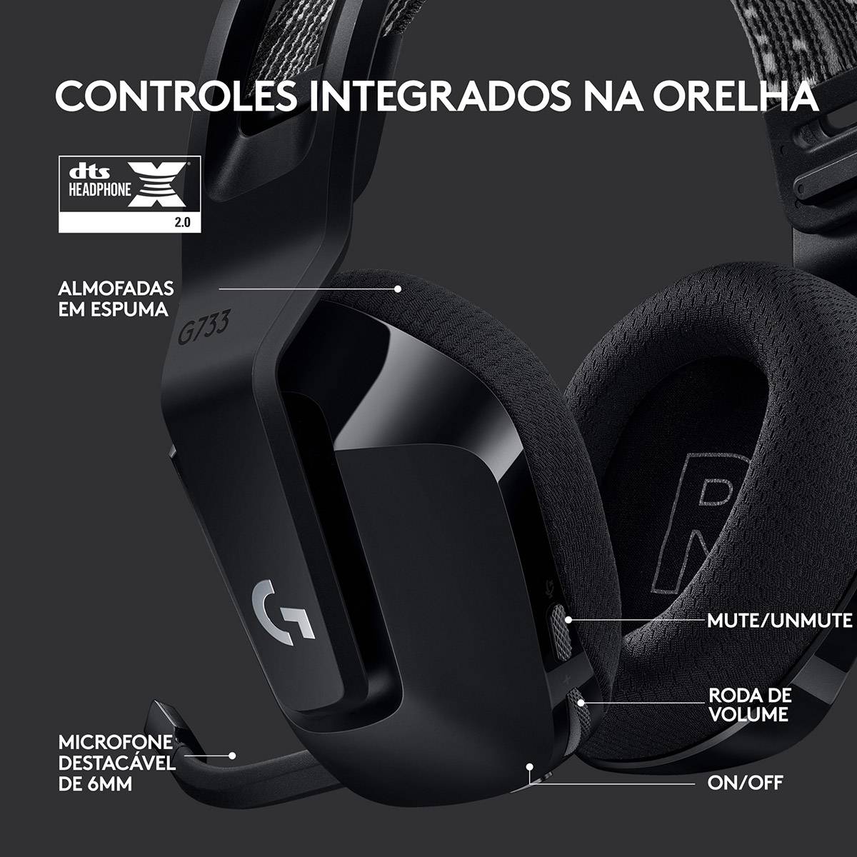 Headset Logitech G733 Lightspeed Wireless RGB Gaming Preto - Image 5