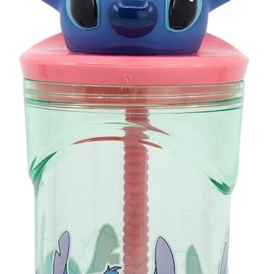 Copo 3D  com Tampa e Palha 360 ML - Stitch