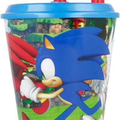 Copo 430 ML com Tampa e Palha - Sonic the Hedgehog