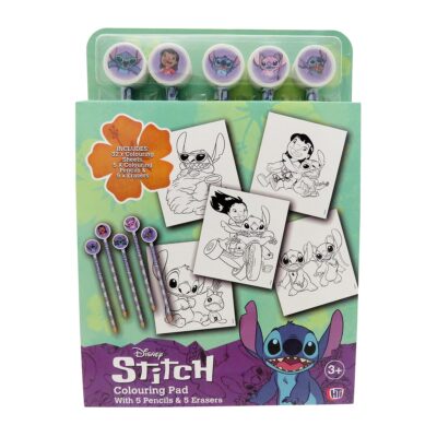Conjunto de Colorir - Disney Stitch (Caderno + 5 Lápis de Cor + 5 Borrachas)