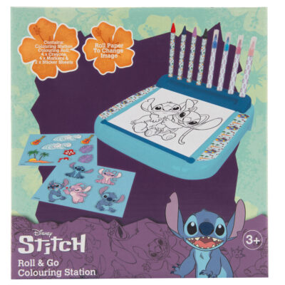 Conjunto de Colorir Roll & Go - Disney Stitch (Estação de Colorir + 4 Lápis de Cera + 4 Marcadores + 2 Folhas de Autocolantes)