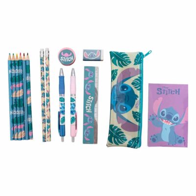 Conjunto de Papelaria - Disney Stitch (4 Lápis de Cor + 2 Lápis + 2 Canetas + Afia + Borracha + Régua + Porta-Lápis + Caderno)