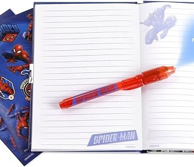 Conjunto Diário Secreto + Caneta Mágica + Folhas de Autocolantes - Marvel Spiderman