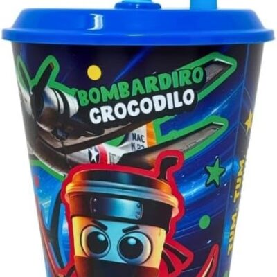 Copo 430 ML com Tampa e Palha - Italian Brainrot