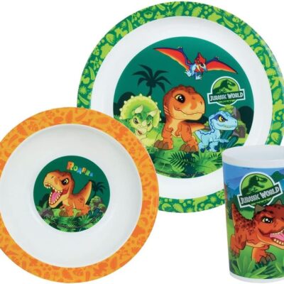 Conjunto 3 Peças Jurassic World – Prato 22 cm, Prato de Sopa 16 cm e Copo 220 ml