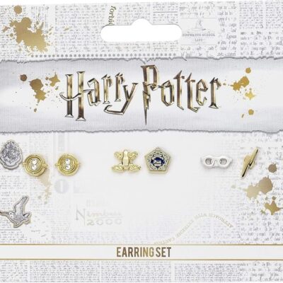 Conjunto Brincos Stud - Harry Potter: Time Turner, Sapo de Chocolate, Óculos e Raio