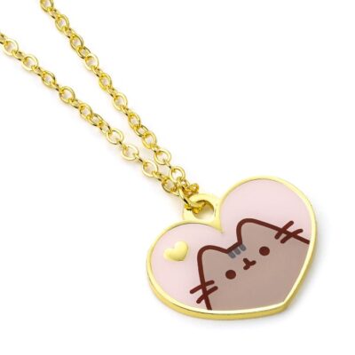 Colar Pusheen the Cat - Coração Rosa e Dourado