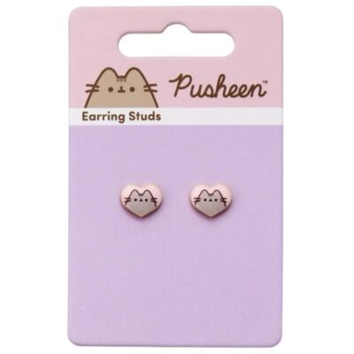 Brincos Pusheen the Cat - Corações Rosa e Dourado
